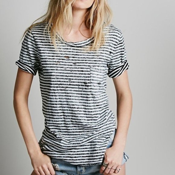 Free People Tops - NWOT Free People Destroyed Stripe Tommy Tee M